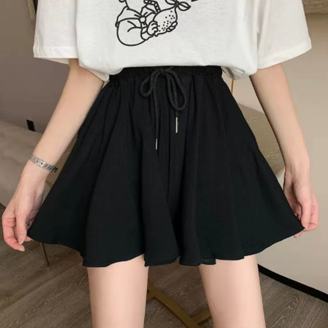 [데일리/허리밴딩] 쭈리 밴딩 플레어 치마바지(2color) // 풍성한 치마인척 베이직 심플 A라인 하체커버 스트링 숏팬츠 (DB-5042)