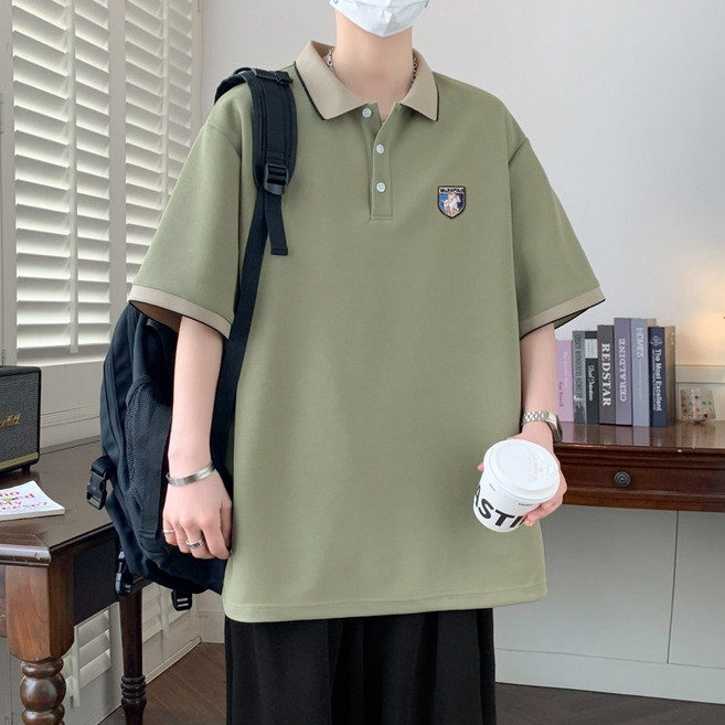 男士學院風寬鬆透氣吸濕排汗日系Polo衫