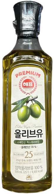 해표 압착 올리브유, 500ml, 1개