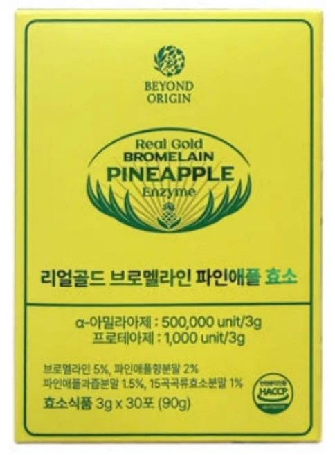 비욘드오리진 리얼골드 브로멜라인 파인애플효소 3g x 30포 [브로멜라인 효소 파인애플 효소 소화 효소 장 건강 프리미엄 효소 이너뷰티 디톡스 리얼골드 효소 천연], 1개, 30회분 - 쿠팡