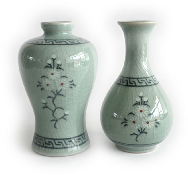 청자 삼국화 미니 매주병 세트 2P (높이 12 cm) 매병 주병 운학 청자운학 전통선물 외국인선물