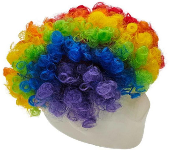 코스프레 무지개머리 가발 파마 가발 뽀글 빠마 코믹 웃기는 레인보우