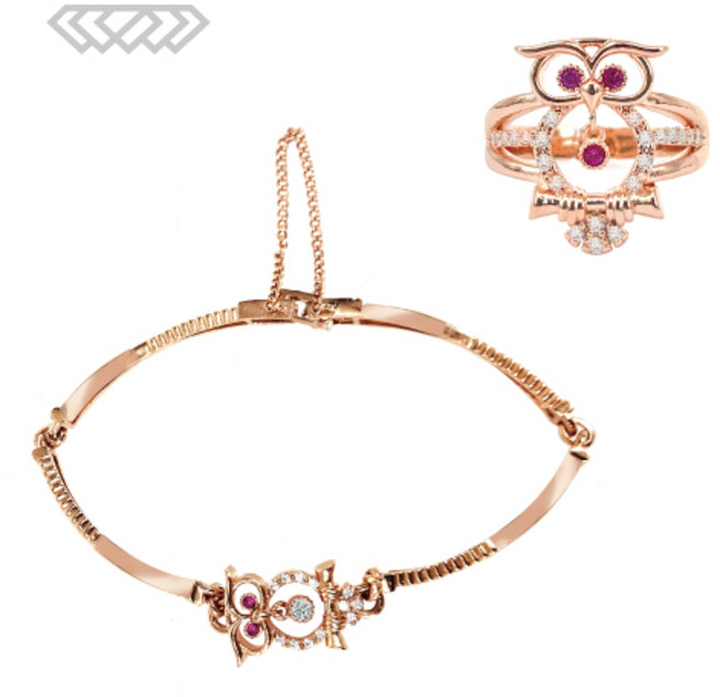 [다섯가지 주얼리] 행운 데일리 부엉이 로즈골드 반지 팔찌 2종