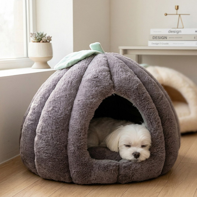 푸키 몽글 펌킨 쿠션 하우스 강아지 고양이 숨숨집, 1개, 그레이