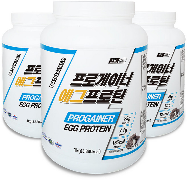 프로게이너 에그프로틴 쿠키앤크림맛 계란흰자 난백 알부민 단백질파우더, 3개, 1kg