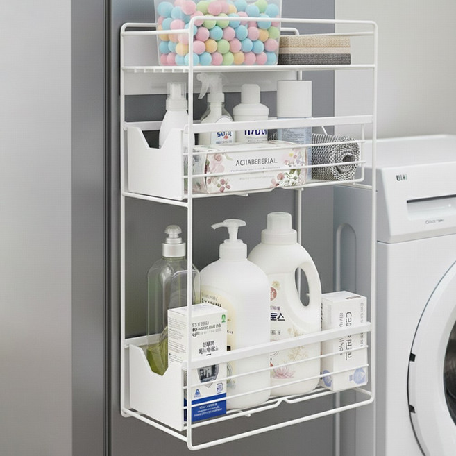 살림생각 다용도 슬라이딩 냉장고 자석 선반, 3단, 화이트