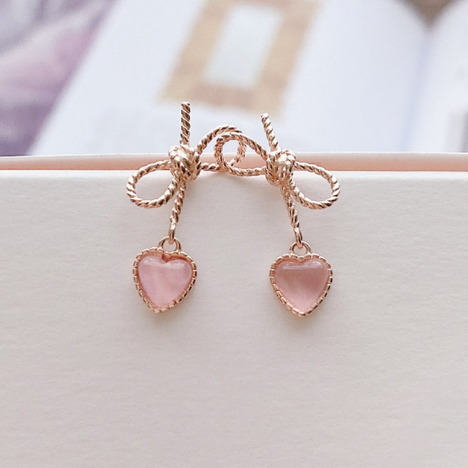 딸랑이 리본 통통 하트 귀걸이 로즈골드 정품 로고 반달상자 복주머니 포함