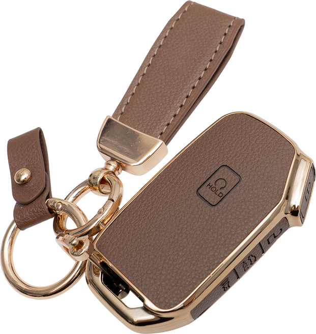 기아 호환 차 키 케이스 스마트 키커버 리모컨 키홀더 가죽 스트랩 세트, TL32_KH17(5버튼), (브라운)