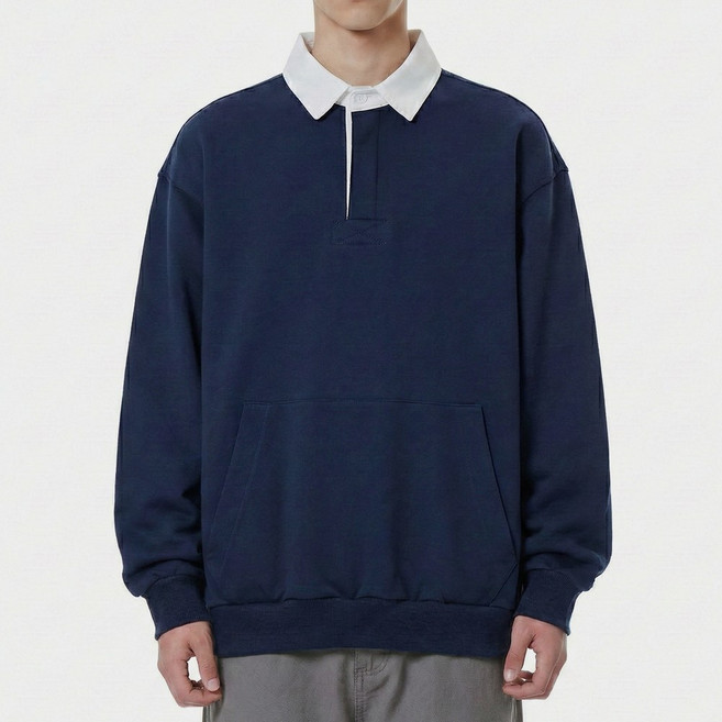 남녀공용 오버핏 캥거루 포켓 카라 맨투맨