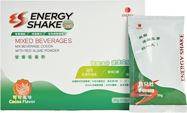 ENERGY SHAKE 寶貝壯 B-Strong 可可風味 營養能量飲 15包/盒, 30g, 15個