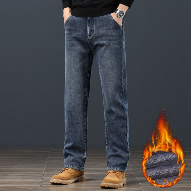 빅사이즈 남성 기모 와이드 스판 데님팬츠 루즈핏 캐주얼 슬랙스 일자핏 통 청바지 겨울
