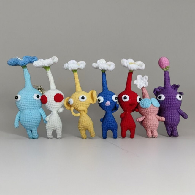 純手工毛線鉤織皮克敏掛件 鑰匙扣包包掛件, 1個, 共7個（如圖一套）2號超萌皮克敏