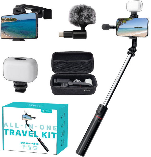 알파믹 올인원 셀카봉 세트 브이로그 여행 유튜브 무선 방송 촬영 장비, 1개