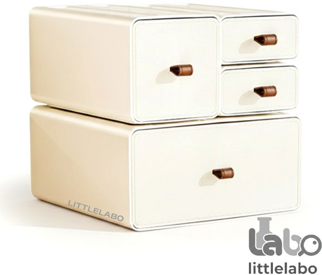 리틀라보 공간절약 책상 정리함 데스크 오거나이저 사무실 수납함 모듈 서랍, 1세트, 아이보리 4종