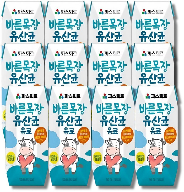 파스퇴르 바른목장 유산균 음료, 125ml, 12개