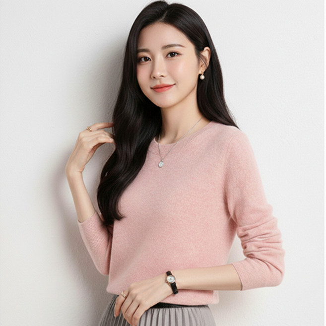 디커스텀 여성용 라운드넥 니트 티셔츠