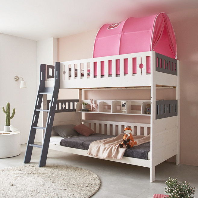 파로마 블랑 원목 분리형 이층침대 경사형 텐트_포켓매트리스 포함, 워시+그레이