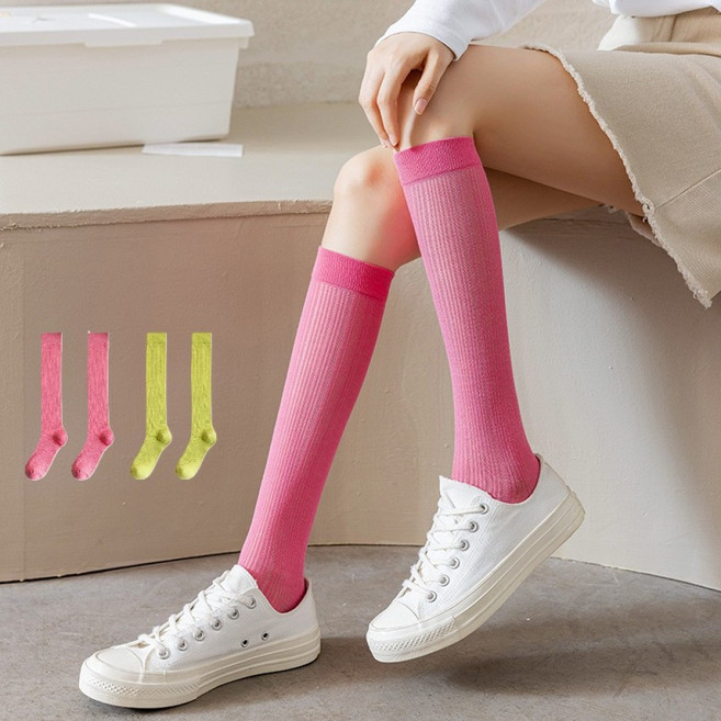 1+1 시스루 컬러 메쉬 니삭스 얇은 코튼 골지 여름 반스타킹