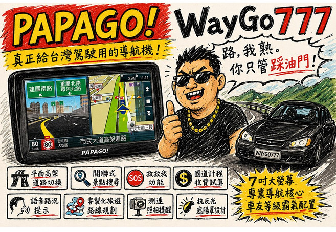 PAPAGO! WayGo777 7吋導航機, 送硬殼包+保護貼+擦拭布+平台座