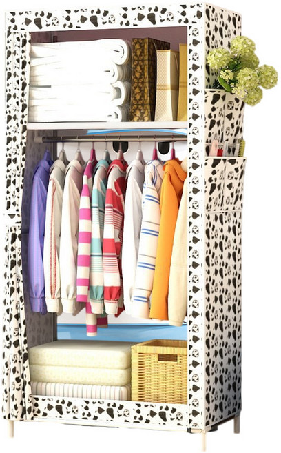 DIY 衣櫥 加厚無紡布鋼管衣櫃 防塵透氣收納 150x70x45cm, 黑白奶瓶