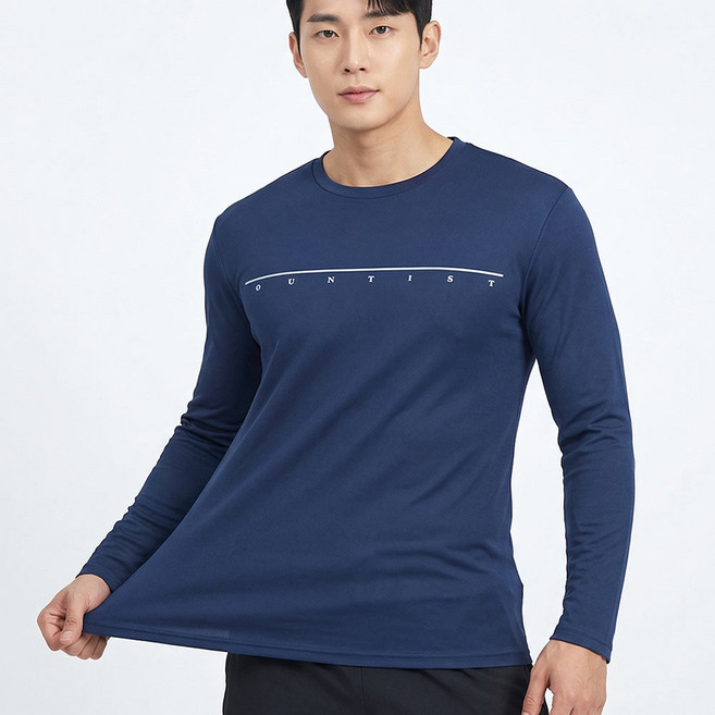 마운티스트 1+1 남성 여름 메쉬 라운드 긴팔 티셔츠 등산 티 작업복 기능성