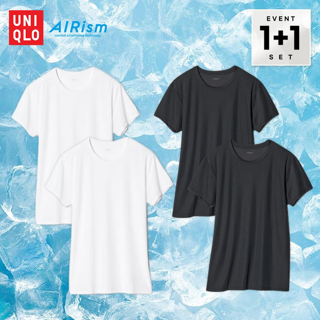 유니클로 에어리즘 1+1 크루넥 T 남성 반팔티 + 손소독 물티슈