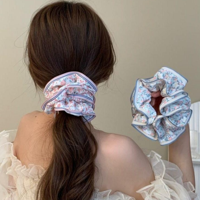 [4종 세트] 풍성한 이중 프릴 대형 곱창밴드 머리끈