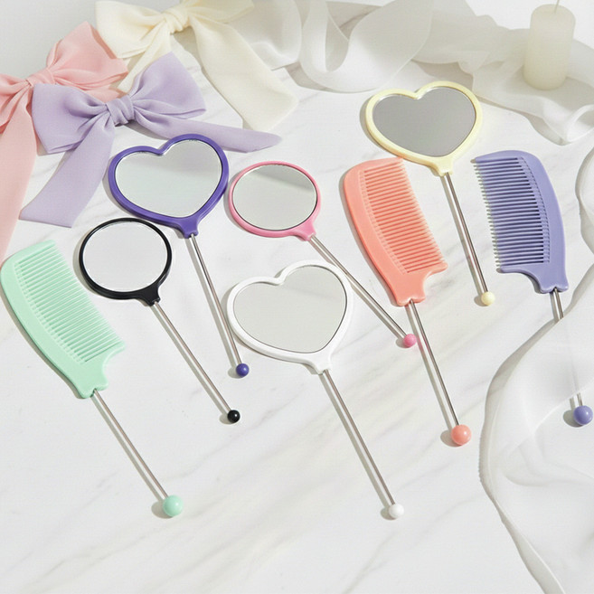 볼꾸 거꾸 빗꾸 비즈 거울 머리빗 꾸미기 부자재 재료 DIY / 볼펜 사무용 비즈펜 취미 만들기재료, 원형거울_04 하양