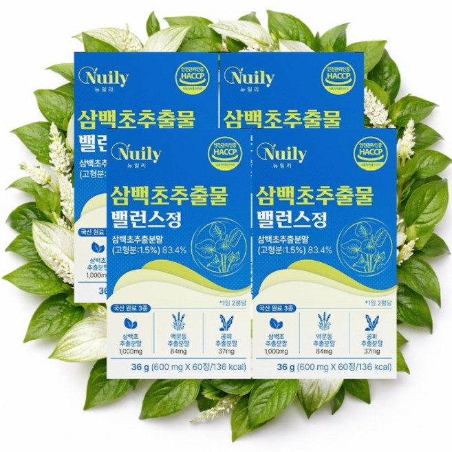 뉴일리 삼백초 추출물 밸런스 맥문동 곰피 추출분말, 4개, 60정