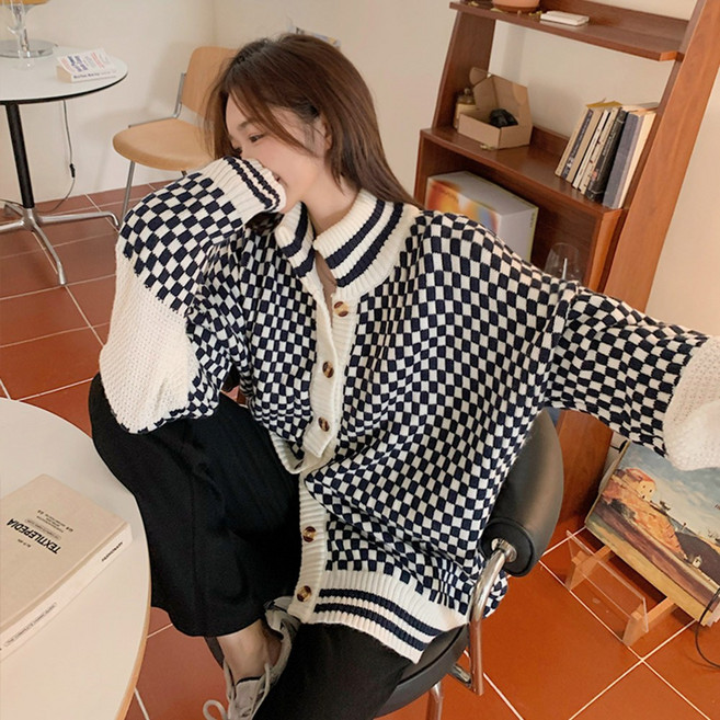 대박난박양 깅엄체크 가디건