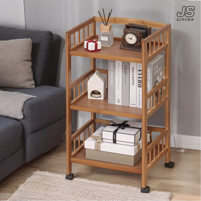 JS리빙 원목 이동식 3단 트롤리 북 책꽂이 틈새 수납장 이동식 선반 수납장 다용도 정리함 대형 주방 바퀴달린 카트 재질 대나무 높이 82cm_groobi_trolley, 그루비 3단 트롤리 (새상품)