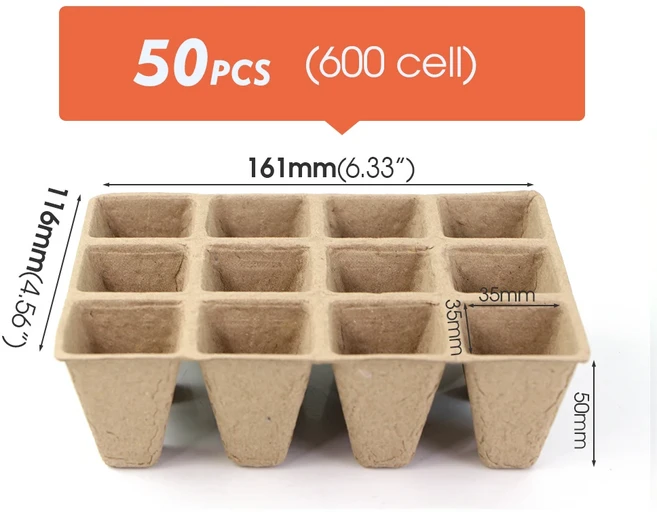 종자 스타터 모종 트레이 키트 환경 농업 식물 재배 발아 생장 화분 생분해 종이 펄프, 1개, 3. 50PCS-12 Cell