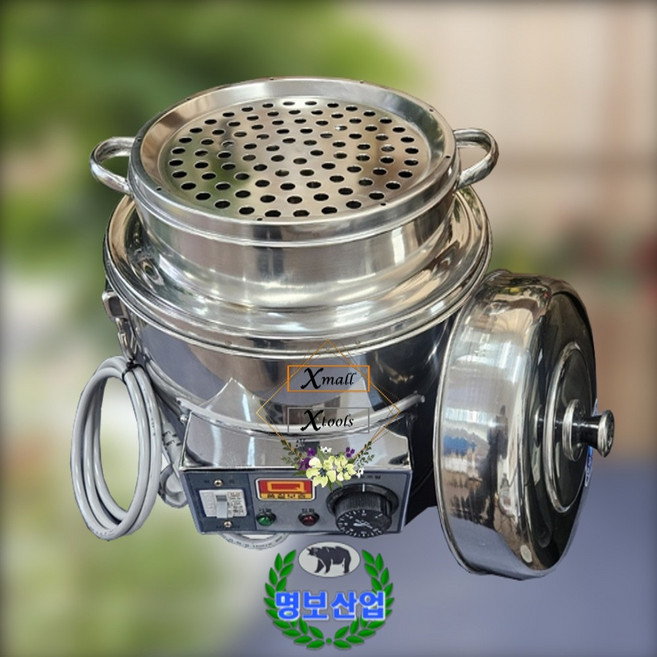 명보산업 스텐 자동 전기 만두찜기 소형 포차 푸드트럭 식당 업소용, 채반3뚜껑1