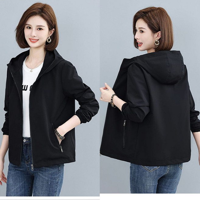 꽃소담 여성 봄가을 100kg까지 빅사이즈 후드 자켓 윈드브레이커 숏판 야외 스포츠 자켓 HZHF26A544