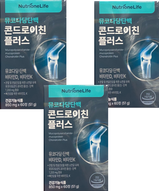 뉴트리온라이프 뮤코다당백 콘드로이친플러스 소연골콘드로이친이 관절 뼈건강 올인원콘드로이친, 60정, 3개