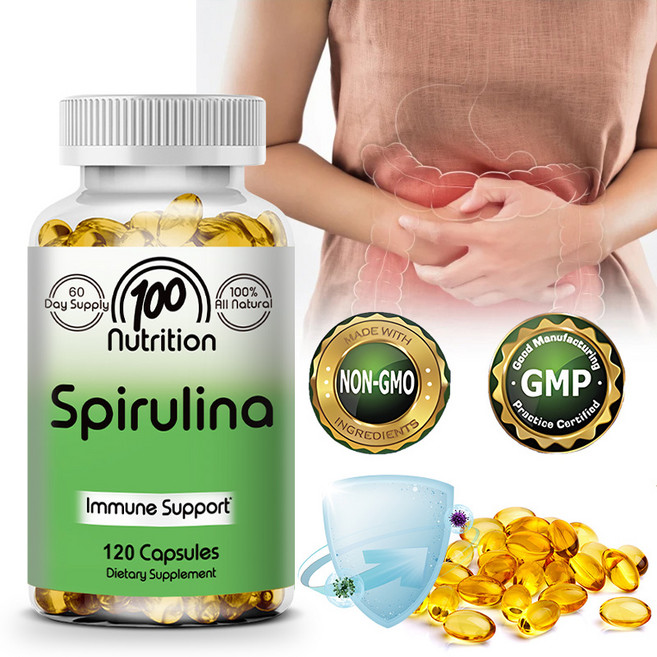 스피루리나 캡슐 - 천연 영양 포뮬라 - 소화 면역 에너지 밸런스 지원 - 비건 Non-GMO, 3개, 120회분