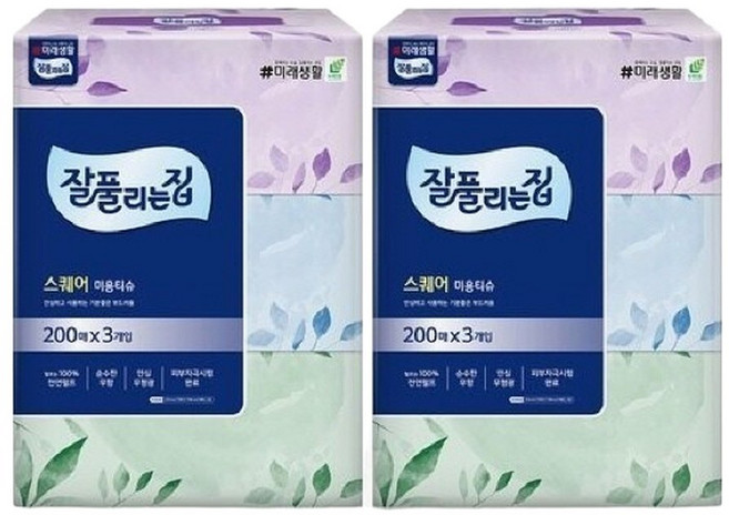 잘풀리는집 리얼실키 미용티슈 각티슈 200매 3입 x 2팩(6개) 천연펄프 스퀘어로 리뉴얼 되었습니다, 6개