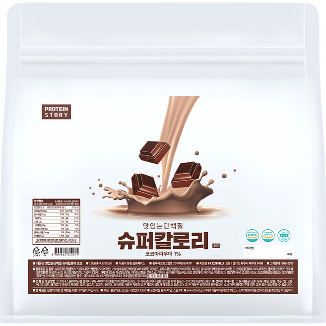 프로틴스토리 슈퍼칼로리 초코 살찌는 체중증가 게이너보충제, 1.5kg, 1개