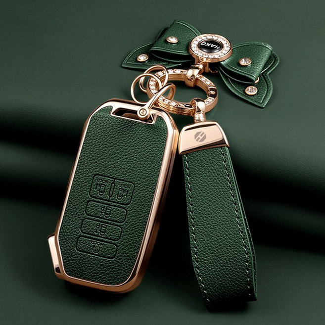 HAKO 소프트 가죽TPU 차키케이스+키홀더+리본 (4세대카니발 7버튼/9버튼호환), K-09(9버튼), 그린