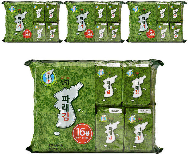 [성경김본사] 지도표성경 파래 식탁김 4gx16봉x4개(총64봉), 4g, 64개