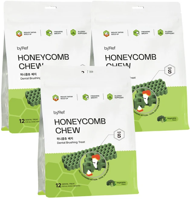 바이레프 강아지 허니콤츄 덴탈껌, 120g, 베지S, 3개 - 쿠팡