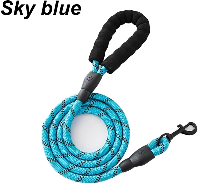 3m 애완 동물 반사 나일론 견인 밧줄 미끄럼 방지 폼 핸들 애완 동물 조정 가능한 견인 밧줄 대형 중형 소, 08 1.2mx1.0cm, 07 sky blue, 1개
