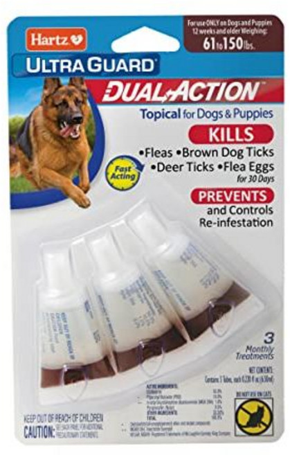 하츠 울트라가드 듀얼 액션 국소 벼룩 및 진드기 치료제 개 Hartz UltraGuard Dual Action Topical Flea & Tick Treatment for Dog, 1개, 3개
