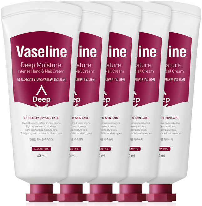 바세린 딥 모이스처 고보습 핸드크림, 5개, 60ml