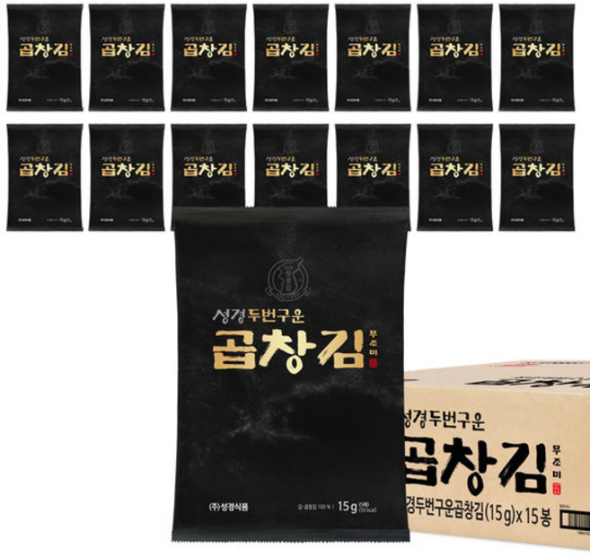 [성경김본사] 프리미엄 두번구운 곱창돌김 15g(5매) X 15봉, 15개, 15g