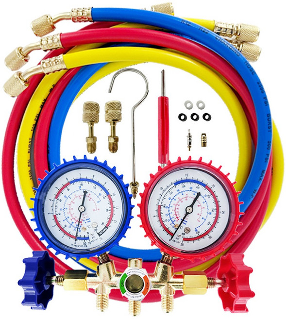 솔리드 매니폴드 게이지 구신냉매 겸용 R22 R410A 에어컨 압력 가스 충전 주입, 1개