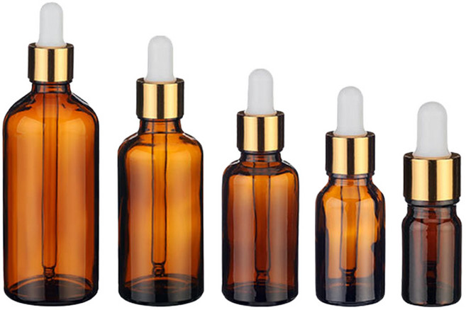 갈색 스포이드 공병 골드캡 에센스 오일 유리 용기, 10개, 50ml