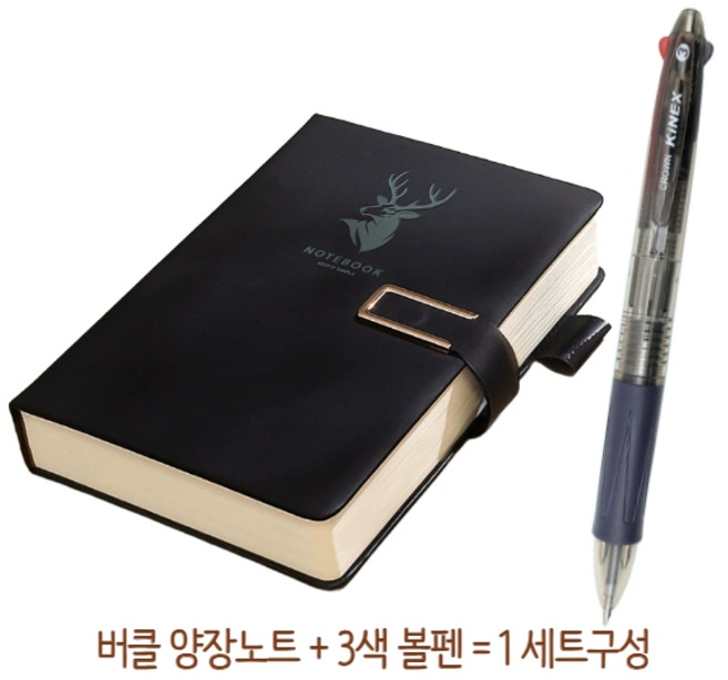 브리즈앤비 버클 A5 양장노트+3색볼펜, 1세트, 검정색