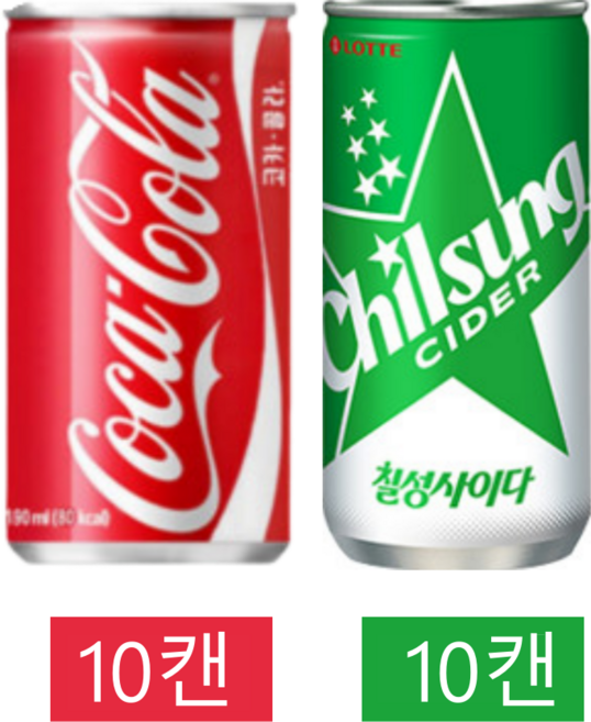 코카콜라 칠성사이다 190ml 2종 30캔 세트, 20개