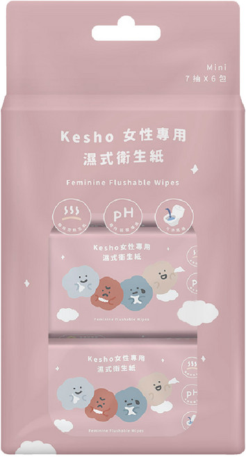 KesHO 女性專用 濕式衛生紙 迷你包 7抽x6包, 1個, 女性專用濕式衛生紙7抽x6包【方坊聯名】
